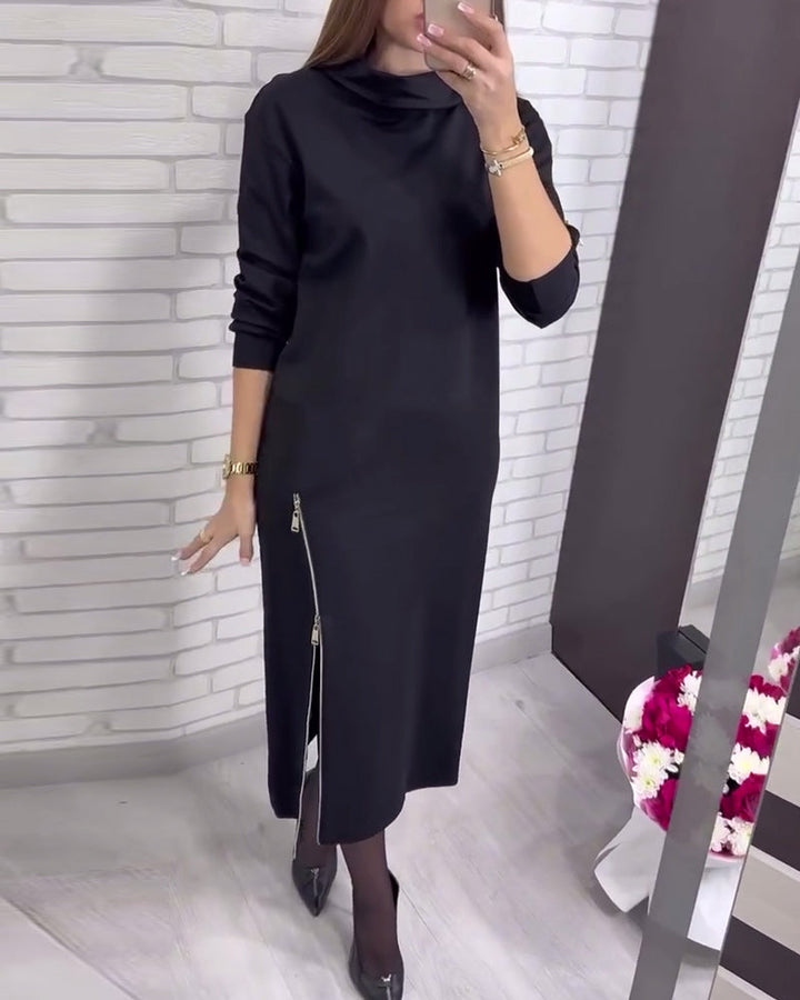 Half Turtleneck Dress with Slit