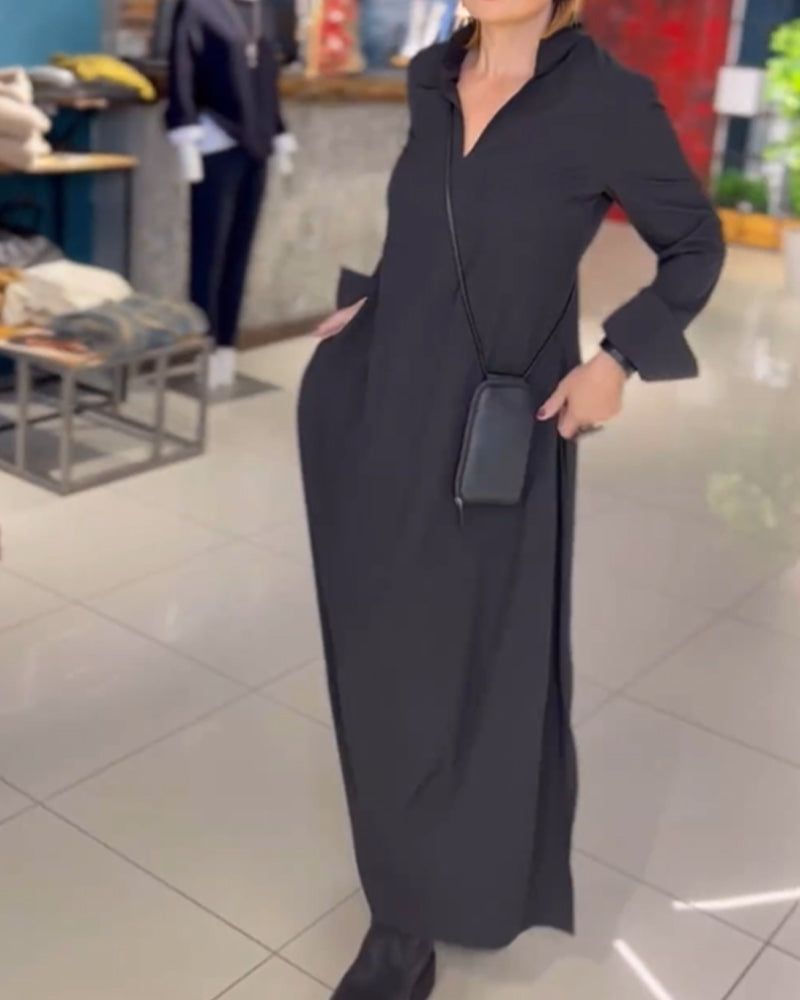 Long dress with side slit lapel