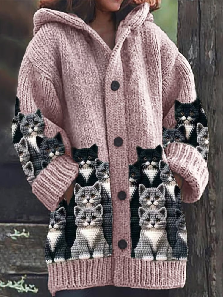 Elise - Women's Cardigan with Cat Print