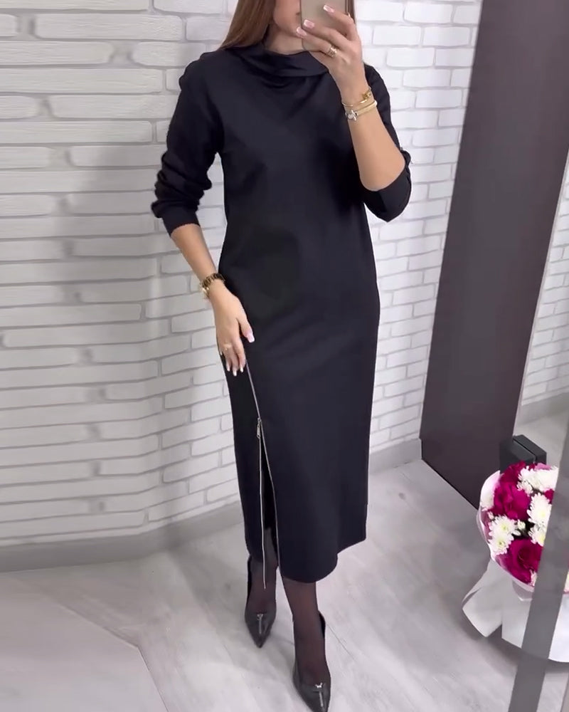 Half Turtleneck Dress with Slit