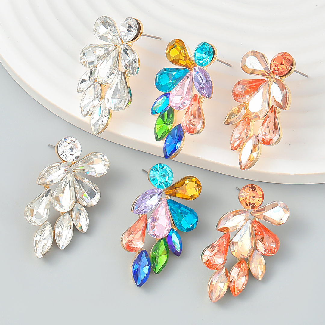 Earrings with Coloured Gemstones in the shape of leaves