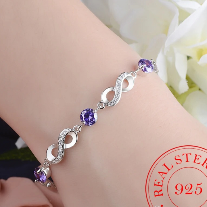 Thin infinity bracelet with beautiful zirconia stones