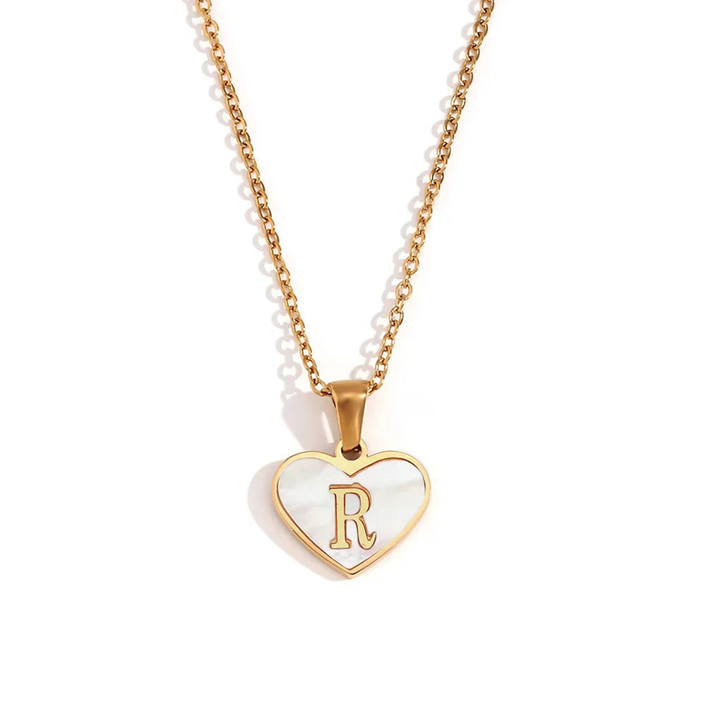 Heart Shell Letter Pendant Necklace