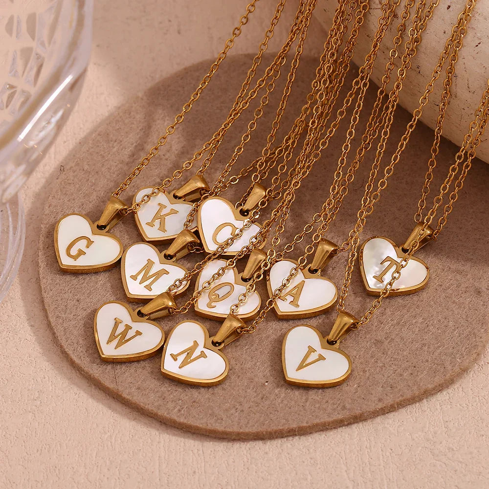 Heart Shell Letter Pendant Necklace