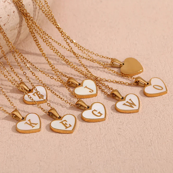 Heart Shell Letter Pendant Necklace