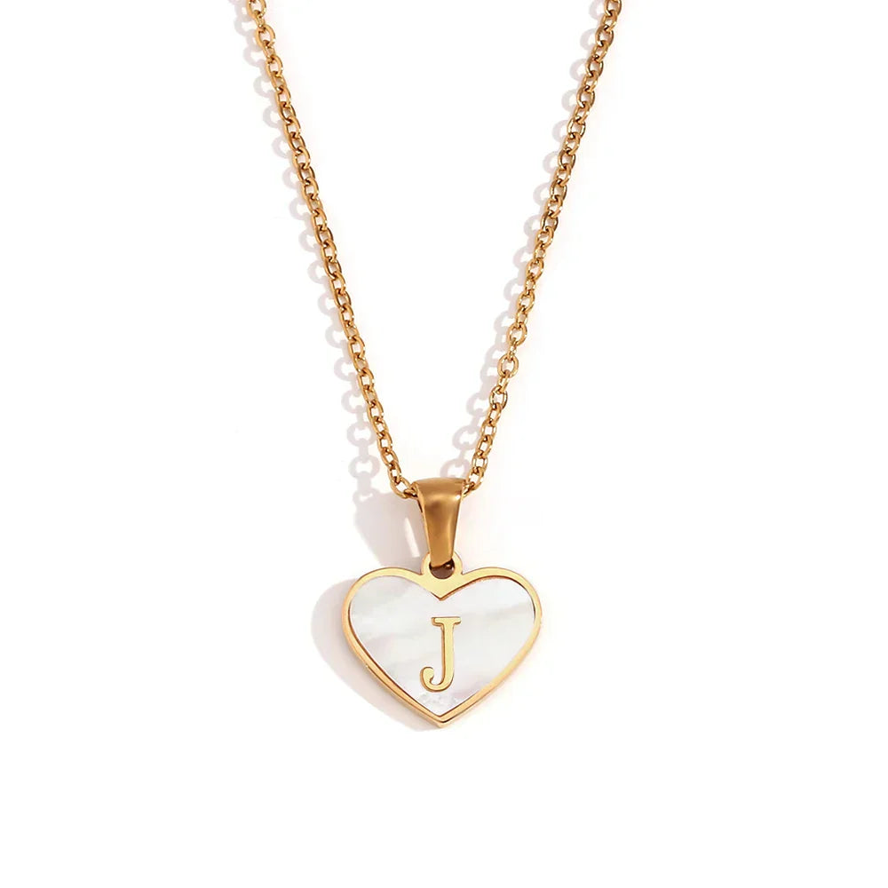 Heart Shell Letter Pendant Necklace