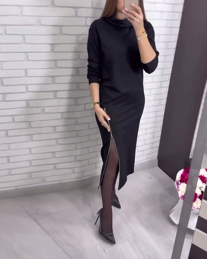 Half Turtleneck Dress with Slit