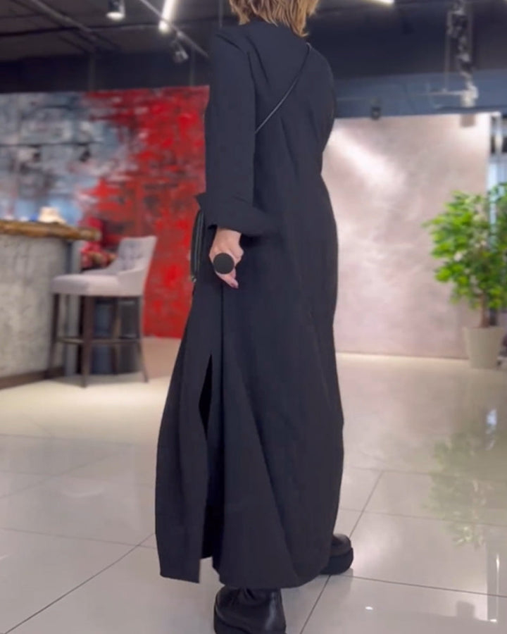 Long dress with side slit lapel