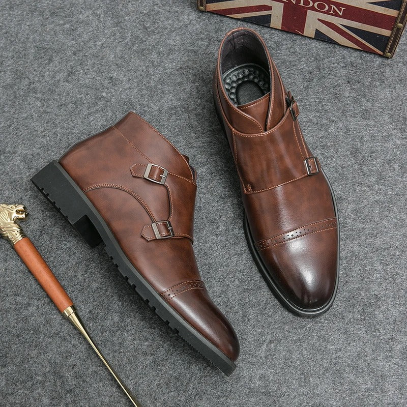 Darell | Leather double monk boots with strap