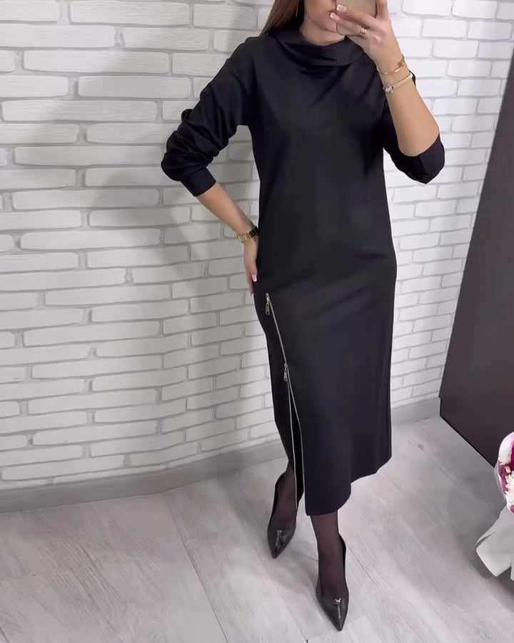 Half Turtleneck Dress with Slit