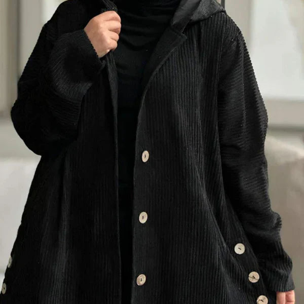 Lois - Ribbed Coat with Elegant Hood