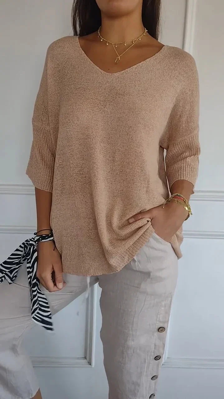 Jenny - Solid Knit Top with V-Neck