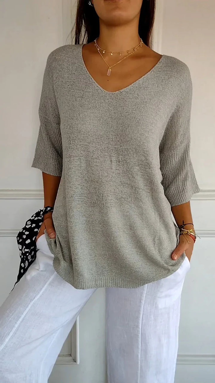 Jenny - Solid Knit Top with V-Neck