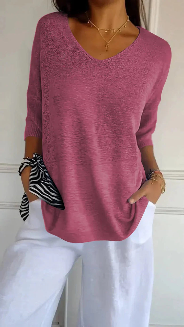 Jenny - Solid Knit Top with V-Neck